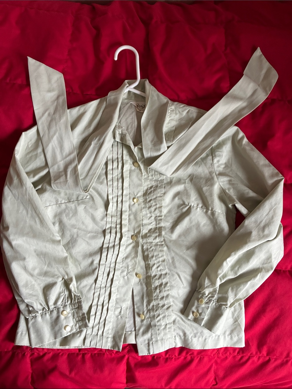 NWOT Vintage 1960s Woman’s Light Mint Green Button-Up Pleated Blouse